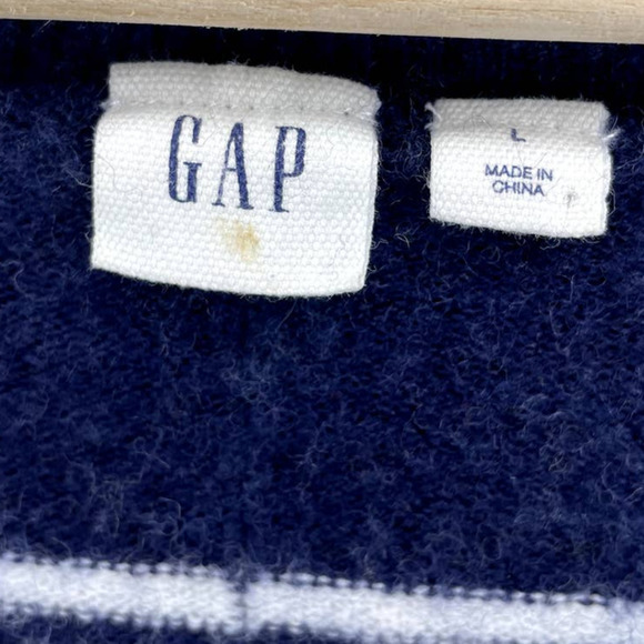 GAP Sweater Navy and White Striped Wool Blend V Neck Oversized Womens Large - Picture 7 of 11